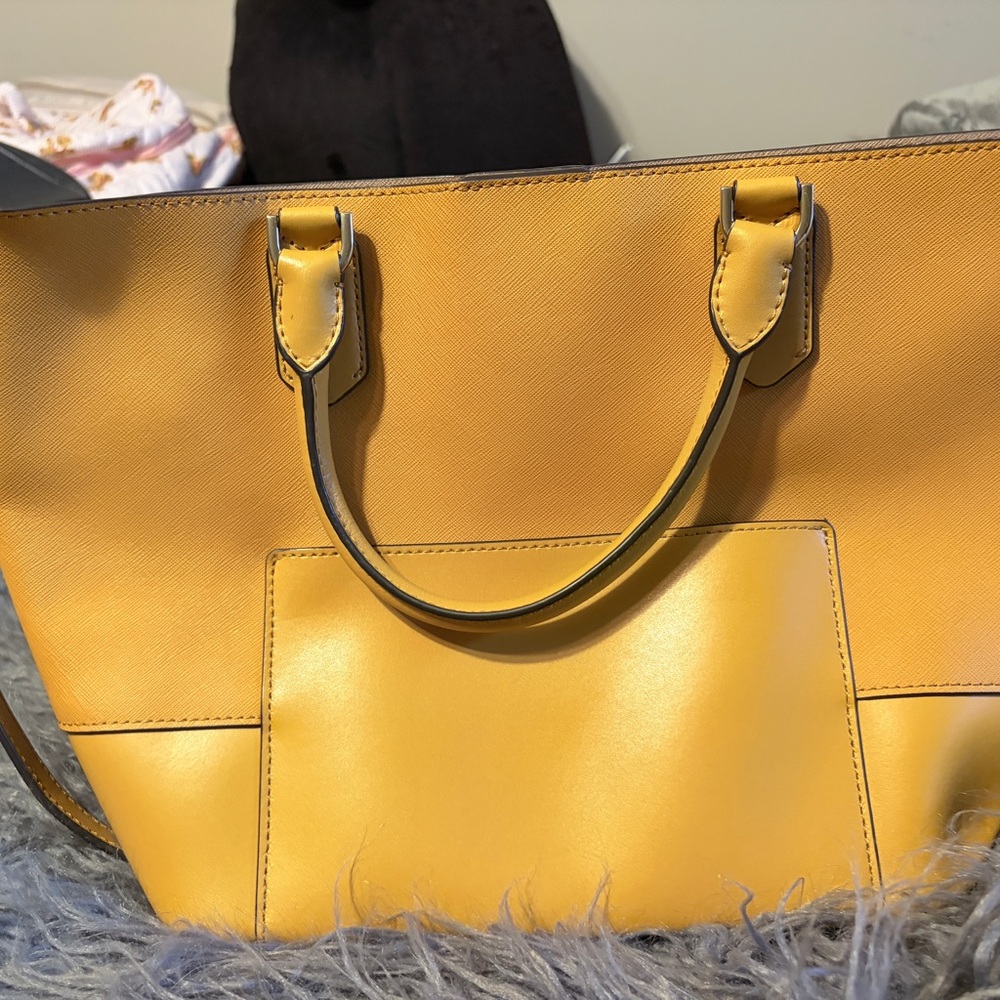 Michael Kors Yellow Saffiano Leather Tote with MK Charm - Picture 4 of 7